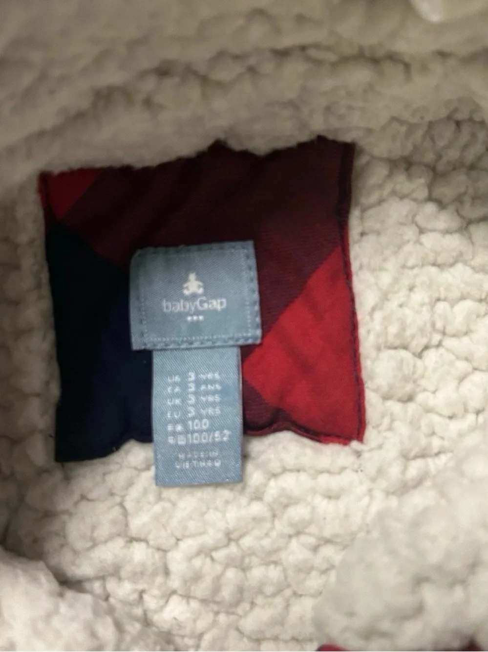 Toddler Baby Gap Red Blue Plaid Sherpa Lined Flannel Size 3T